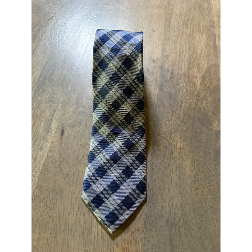 Calvin Klein Mens Tie Silk Blend Plaid Blue One Size